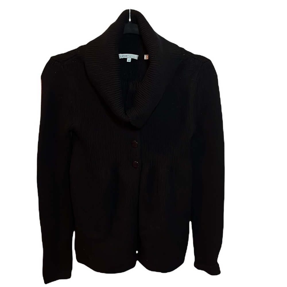 Vince Wool Blend Peplum Button Down Sweater Cowl Neck Black Size Medium
